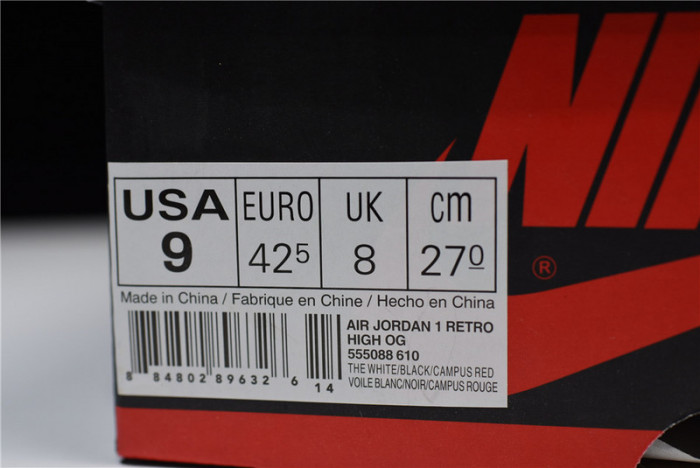 Air Jordan 1 Retro High OG Bred Toe  555088-610