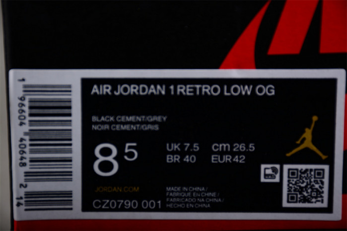 Air Jordan 1 Retro Low OG Black Cement CZ0790-001