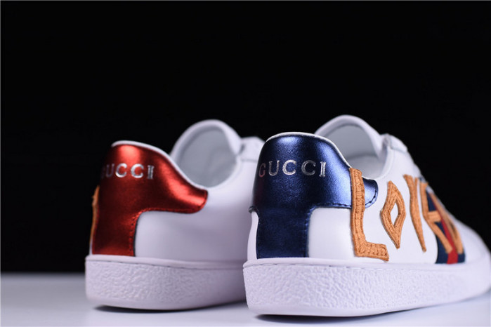 GUCCI ACE EMBROIDERED LOW-TOP SNEAKER WITH LOVED womens 497090 DOPE0 9095