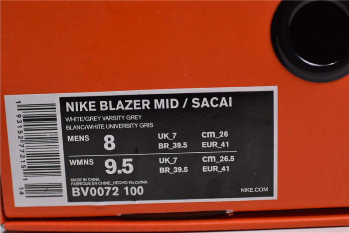 Sacai x Blazer Mid White Grey BV0072-100