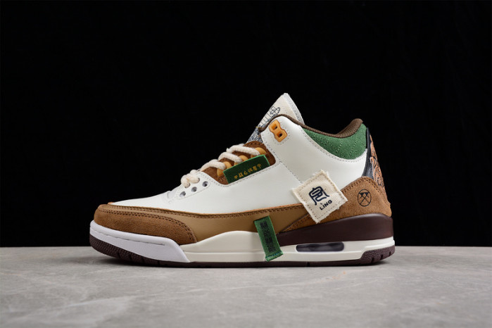 Air Jordan 3 Retro SE White Dark Brown Green Shoes 398614-500