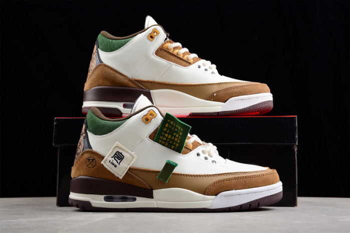 Air Jordan 3 Retro SE White Dark Brown Green Shoes 398614-500