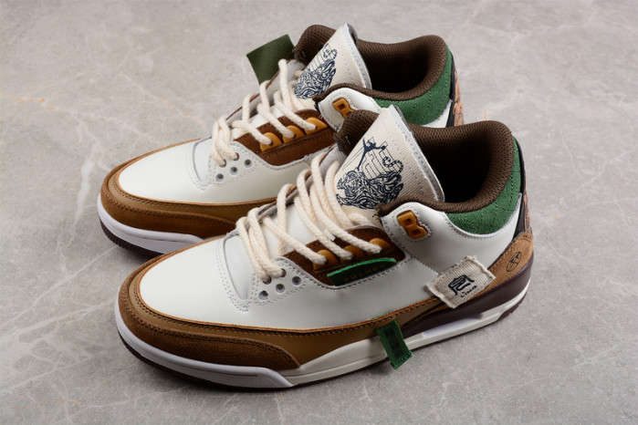 Air Jordan 3 Retro SE White Dark Brown Green Shoes 398614-500