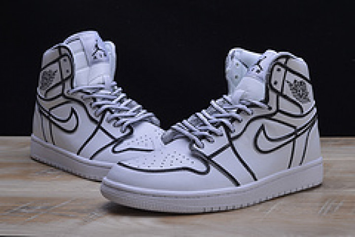 Nike Air Jordan 1 Retro “Comic 3D Pencil” White Hand-Painted MENS  AA4724-110
