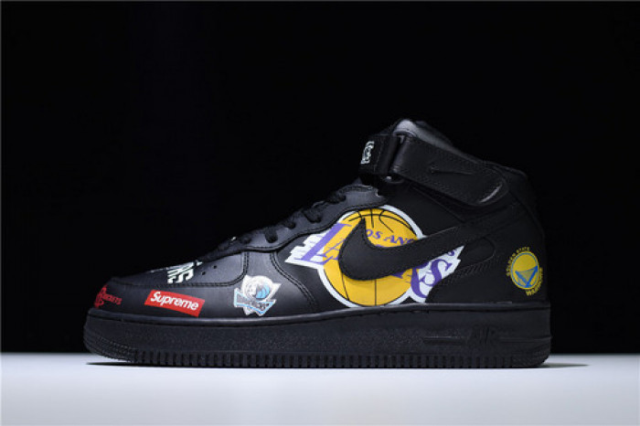 SUPREME x NBA Air Force 1 Mid ''07 White Black teams AQ8017-011
