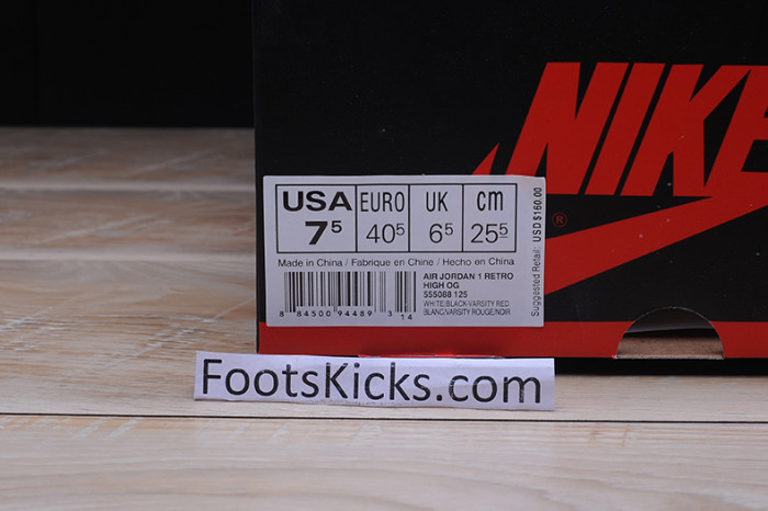 AIR JORDAN 1 High OG “Black Toe” white/ black-varsity red  555088-125