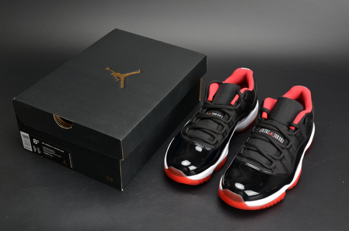 air jordan 11 retro low "bred" black/ red mens 528895-012