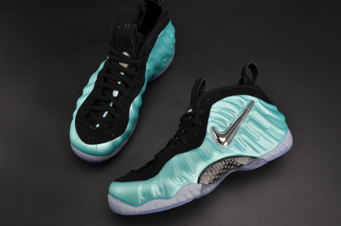 nike air foamposite pro “island green” metallic platinum mens 624041-303